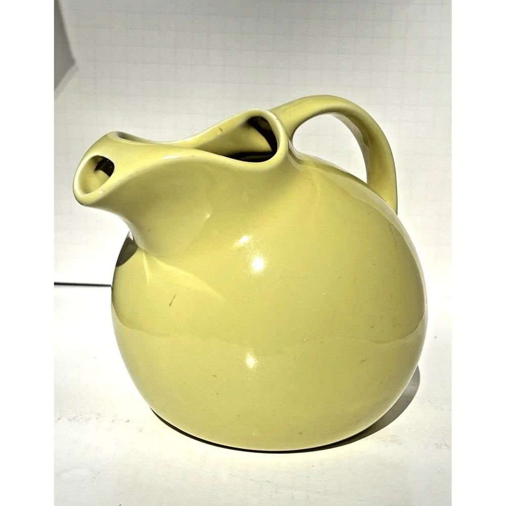 Ball Pitcher Hall China Yellow Ice Lip Mid Century 64 oz Ceramic Vintage Server